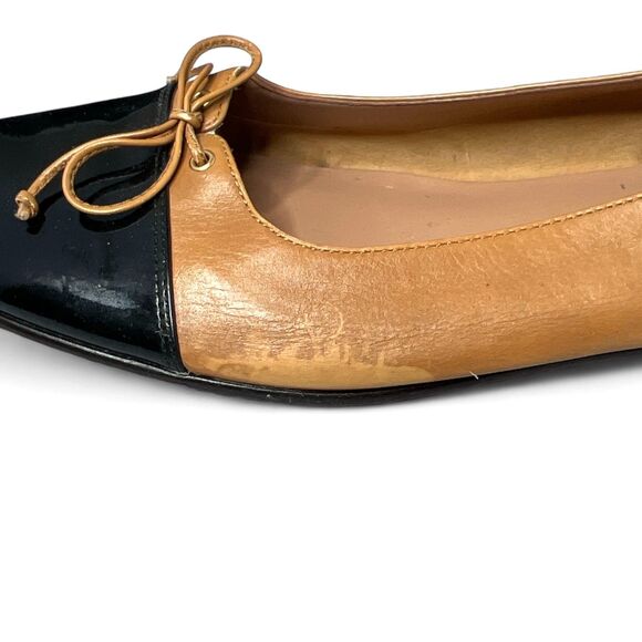 Circa Joan & David Women’s Size 9M Ballet Flats Cognac Leather Black Patent Toe - Picture 7 of 9